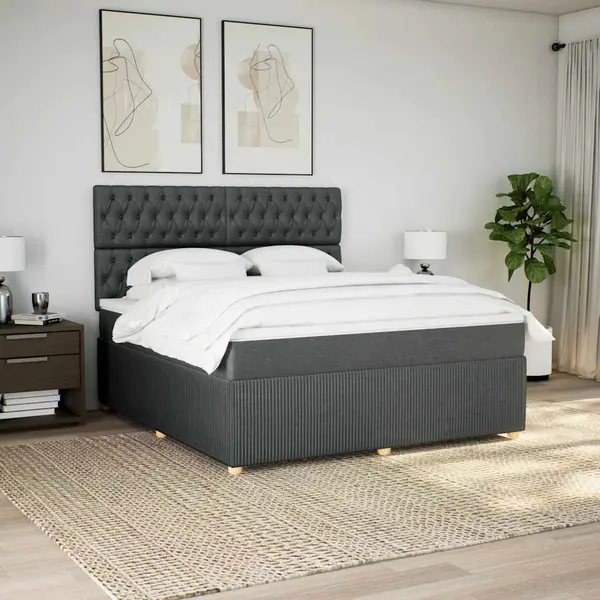 Gossi pat box spring cu saltea, gri inchis, 180x200 cm, textil