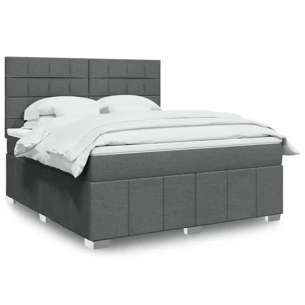 Gossi pat box spring cu saltea, gri inchis, 180x200 cm, textil