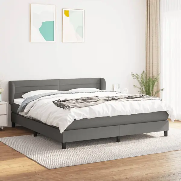 Gossi pat box spring cu saltea, gri inchis, 180x200 cm, textil
