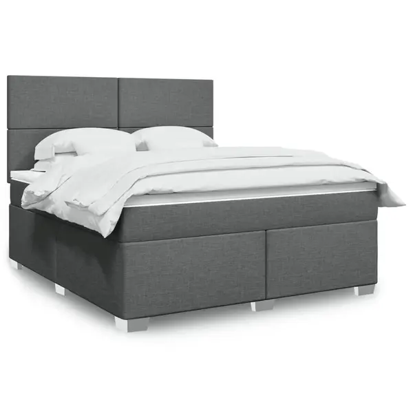 Gossi pat box spring cu saltea, gri inchis, 180x200 cm, textil