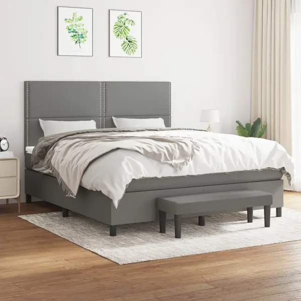 Gossi pat box spring cu saltea, gri inchis, 180x200 cm, textil