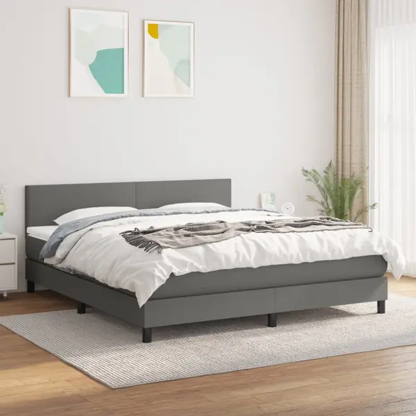 Gossi pat box spring cu saltea, gri inchis, 180x200 cm, textil