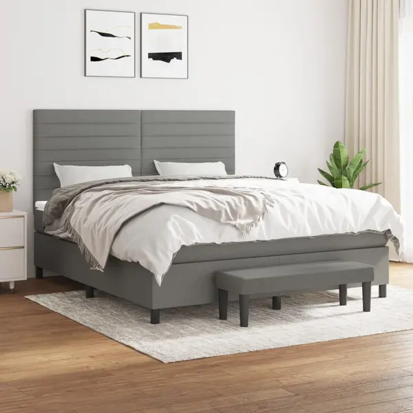 Gossi pat box spring cu saltea, gri inchis, 180x200 cm, textil