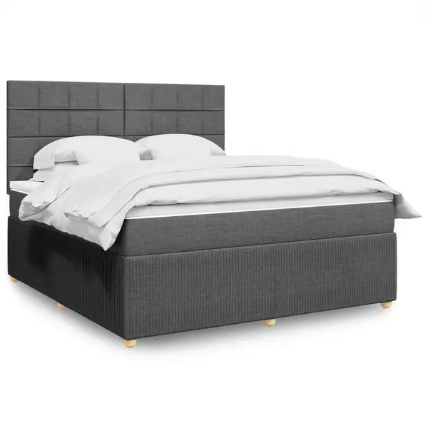 Gossi pat box spring cu saltea, gri inchis, 180x200 cm, textil