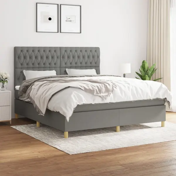 Gossi pat box spring cu saltea, gri inchis, 180x200 cm, textil