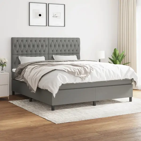 Gossi pat box spring cu saltea, gri inchis, 180x200 cm, textil