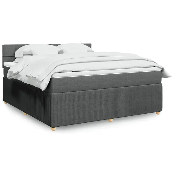 Gossi pat box spring cu saltea, gri inchis, 180x200 cm, textil
