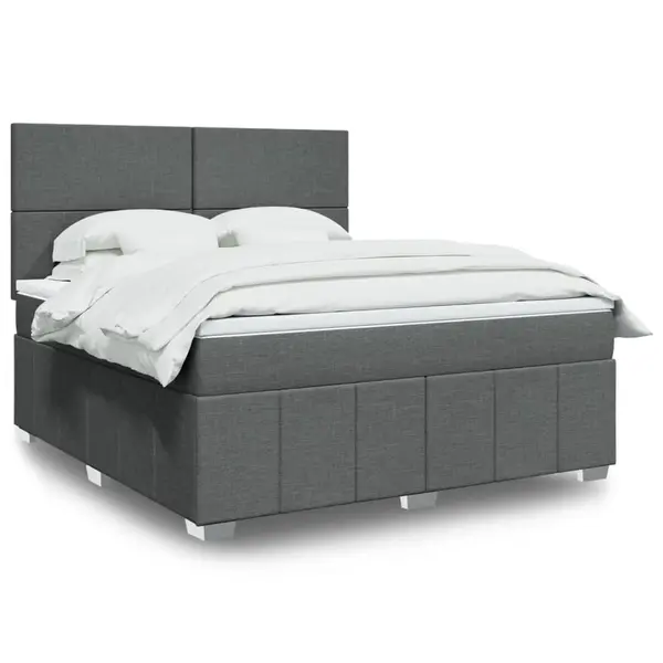 Gossi pat box spring cu saltea, gri inchis, 180x200 cm, textil