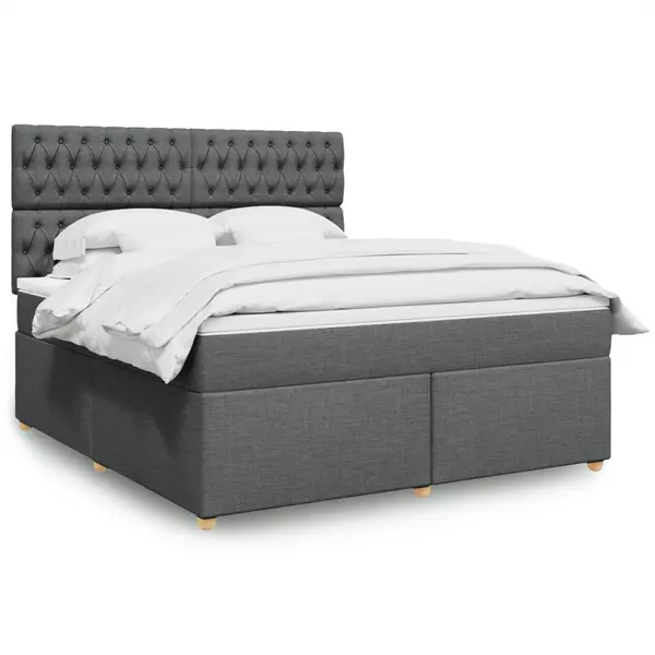 Gossi pat box spring cu saltea, gri inchis, 180x200 cm, textil