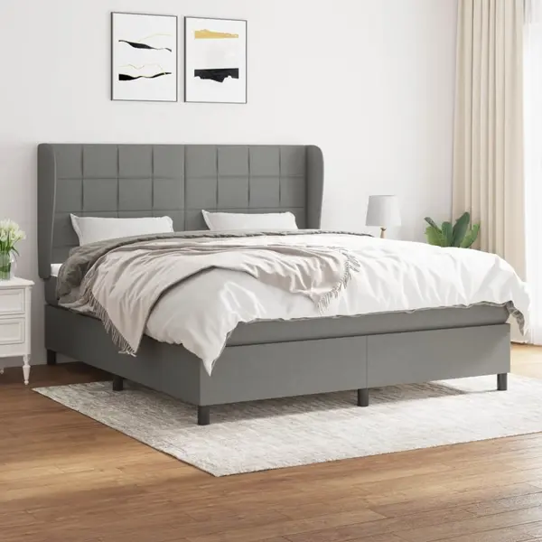 Gossi pat box spring cu saltea, gri inchis, 180x200 cm, textil