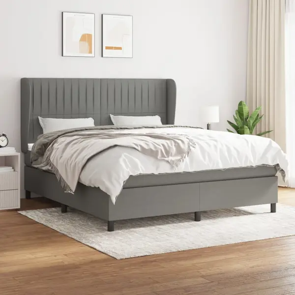 Gossi pat box spring cu saltea, gri inchis, 180x200 cm, textil