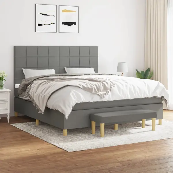 Gossi pat box spring cu saltea, gri inchis, 180x200 cm, textil