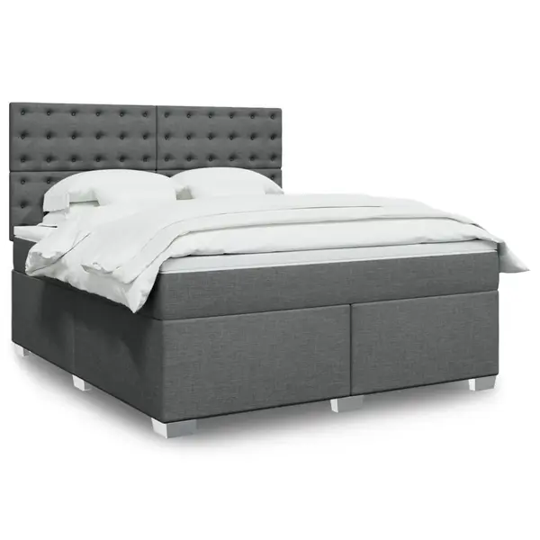 Gossi pat box spring cu saltea, gri inchis, 180x200 cm, textil