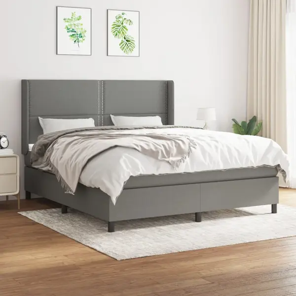 Gossi pat box spring cu saltea, gri inchis, 180x200 cm, textil