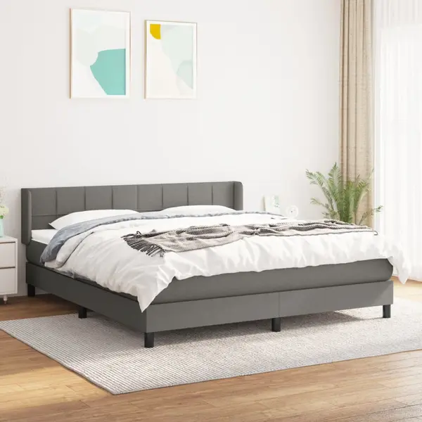 Gossi pat box spring cu saltea, gri inchis, 180x200 cm, textil