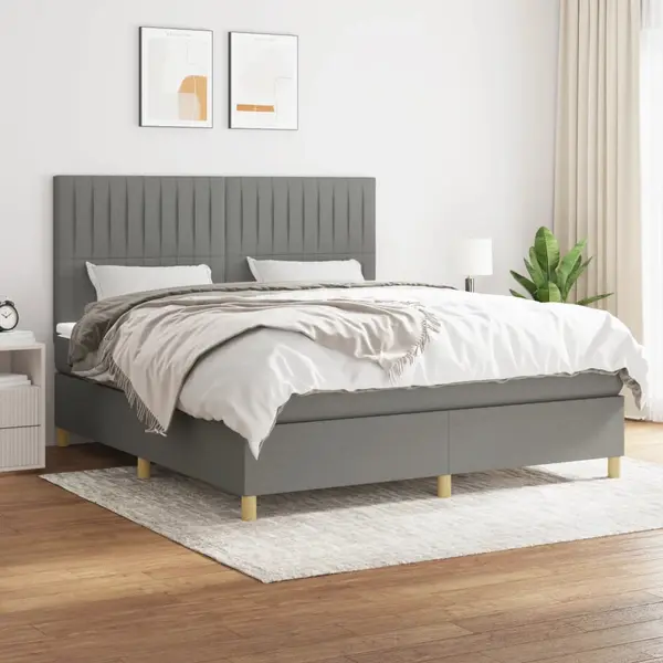 Gossi pat box spring cu saltea, gri inchis, 180x200 cm, textil