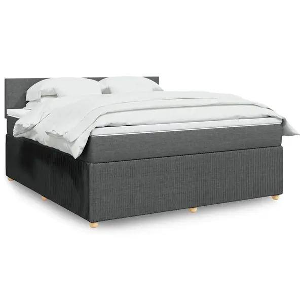 Gossi pat box spring cu saltea, gri inchis, 180x200 cm, textil