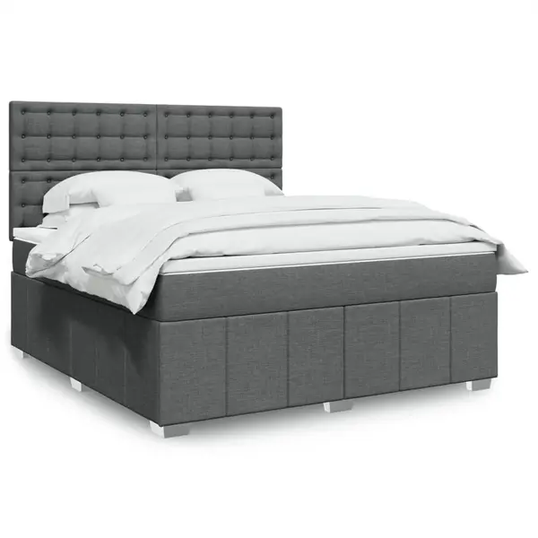 Gossi pat box spring cu saltea, gri inchis, 180x200 cm, textil
