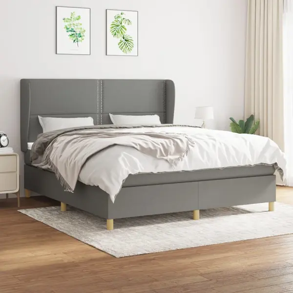 Gossi pat box spring cu saltea, gri inchis, 180x200 cm, textil