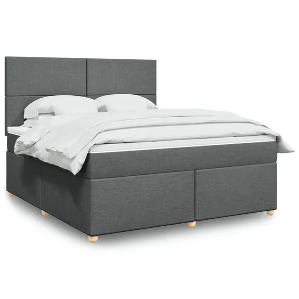 Gossi pat box spring cu saltea, gri inchis, 180x200 cm, textil