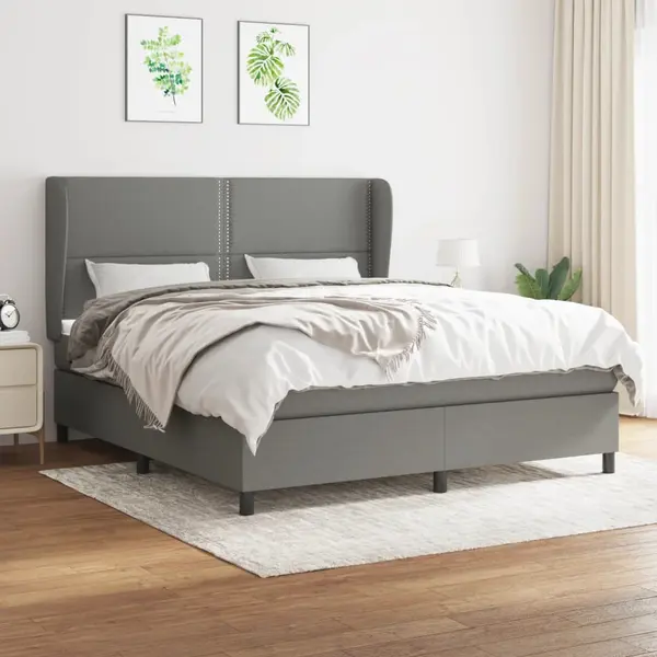 Gossi pat box spring cu saltea, gri inchis, 180x200 cm, textil