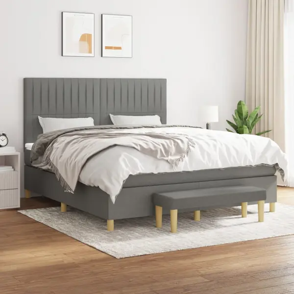 Gossi pat box spring cu saltea, gri inchis, 180x200 cm, textil