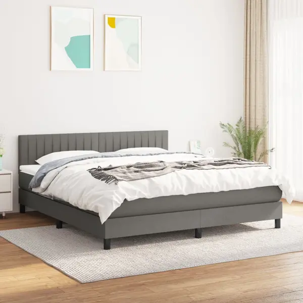 Gossi pat box spring cu saltea, gri inchis, 180x200 cm, textil