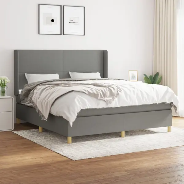 Gossi pat box spring cu saltea, gri inchis, 180x200 cm, textil