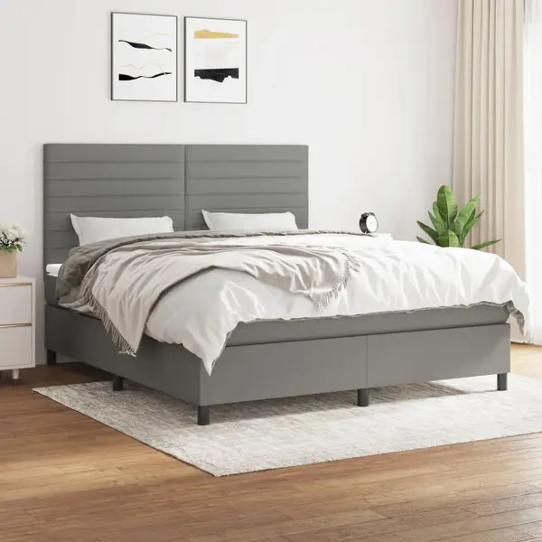 Gossi pat box spring cu saltea, gri inchis, 180x200 cm, textil