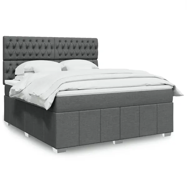 Gossi pat box spring cu saltea, gri inchis, 180x200 cm, textil