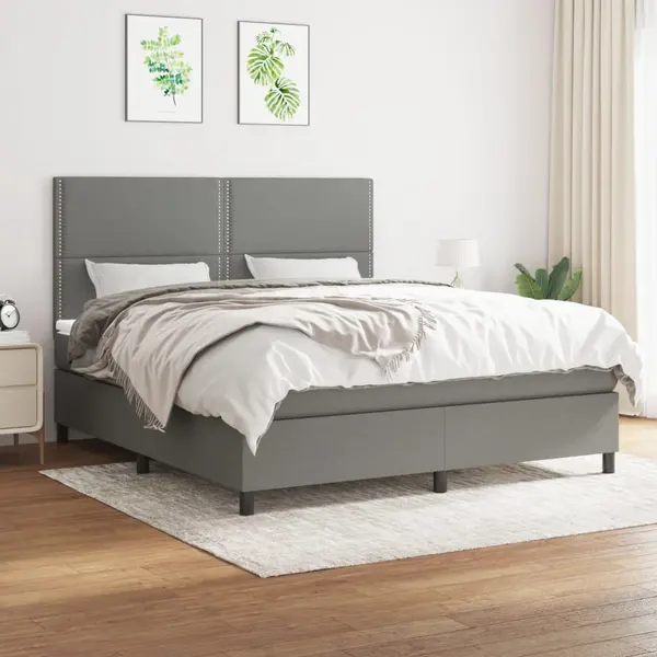 Gossi pat box spring cu saltea, gri inchis, 180x200 cm, textil