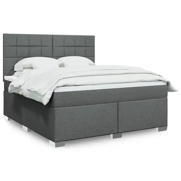Gossi pat box spring cu saltea, gri inchis, 180x200 cm, textil