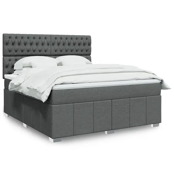 Gossi pat box spring cu saltea, gri inchis, 180x200 cm, textil