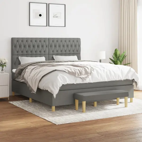 Gossi pat box spring cu saltea, gri inchis, 180x200 cm, textil