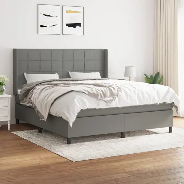 Gossi pat box spring cu saltea, gri inchis, 180x200 cm, textil