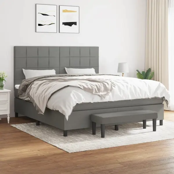 Gossi pat box spring cu saltea, gri inchis, 180x200 cm, textil