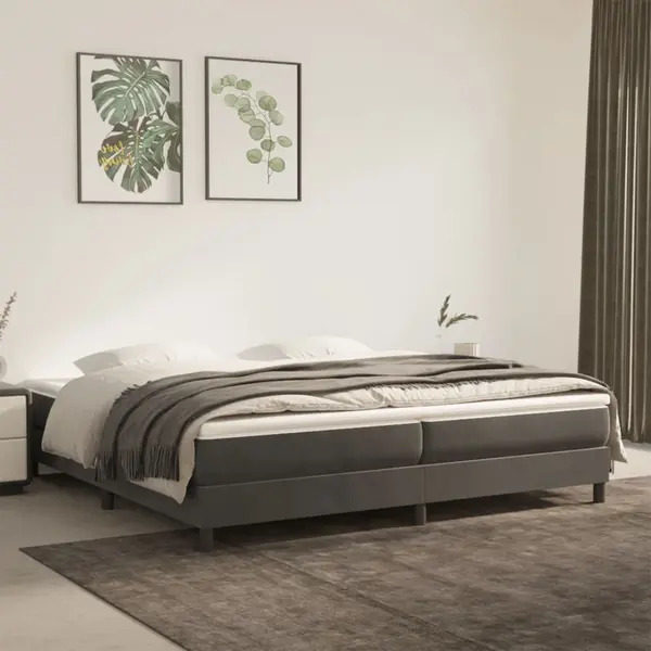 Gossi pat box spring cu saltea, gri inchis, 200x200 cm, catifea