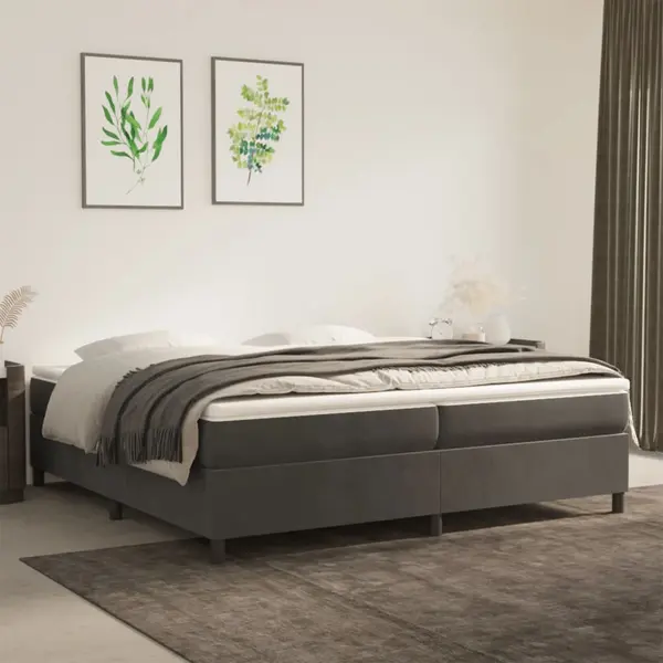 Gossi pat box spring cu saltea, gri inchis, 200x200 cm, catifea