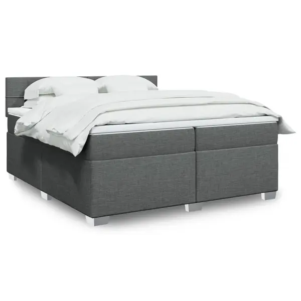 Gossi pat box spring cu saltea, gri inchis, 200x200 cm, textil