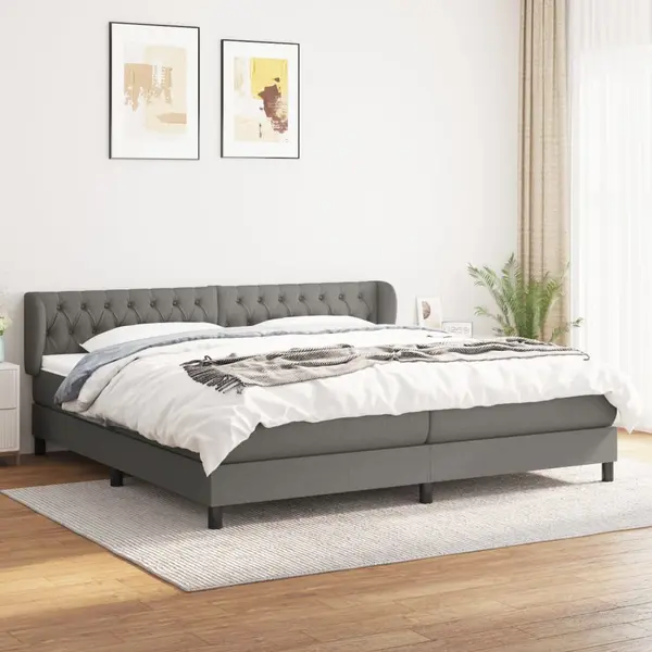 Gossi pat box spring cu saltea, gri inchis, 200x200 cm, textil