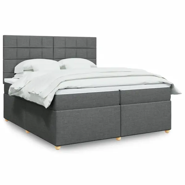 Gossi pat box spring cu saltea, gri inchis, 200x200 cm, textil