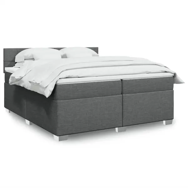 Gossi pat box spring cu saltea, gri inchis, 200x200 cm, textil