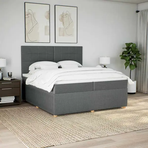 Gossi pat box spring cu saltea, gri inchis, 200x200 cm, textil