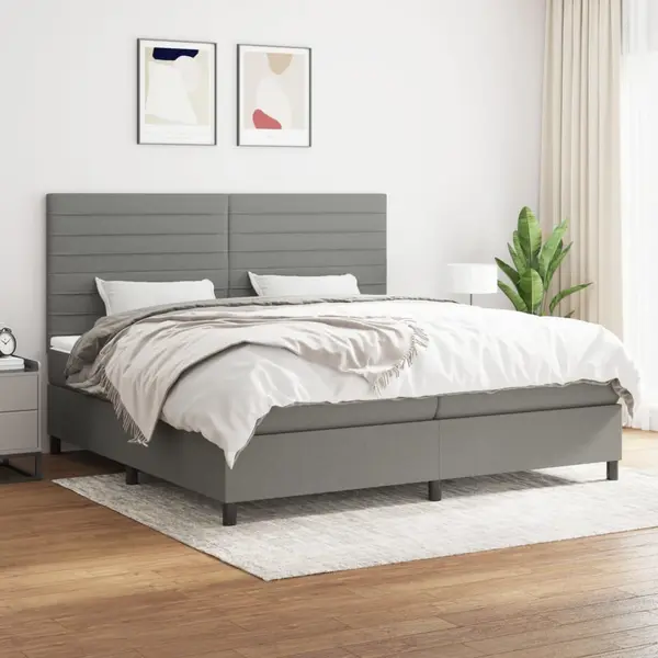 Gossi pat box spring cu saltea, gri inchis, 200x200 cm, textil