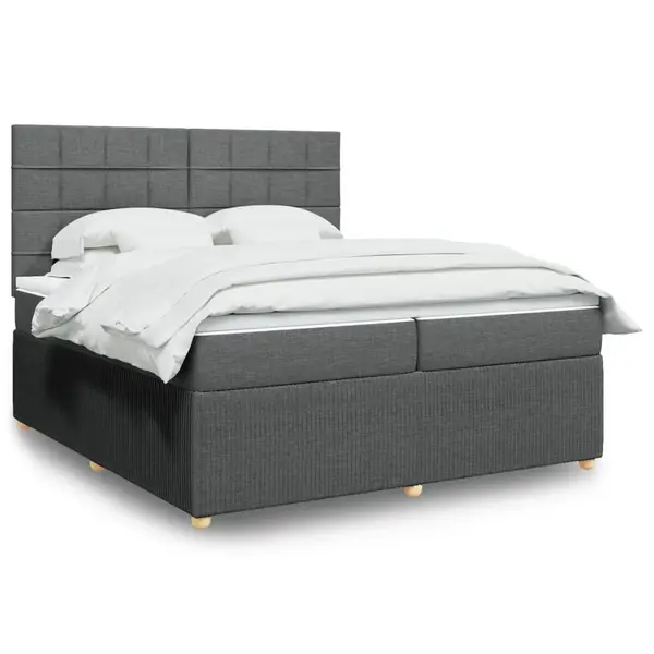 Gossi pat box spring cu saltea, gri inchis, 200x200 cm, textil