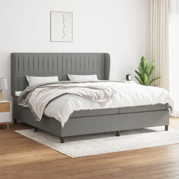 Gossi pat box spring cu saltea, gri inchis, 200x200 cm, textil