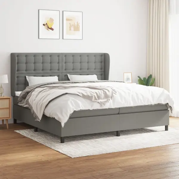 Gossi pat box spring cu saltea, gri inchis, 200x200 cm, textil