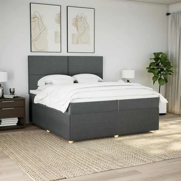 Gossi pat box spring cu saltea, gri inchis, 200x200 cm, textil