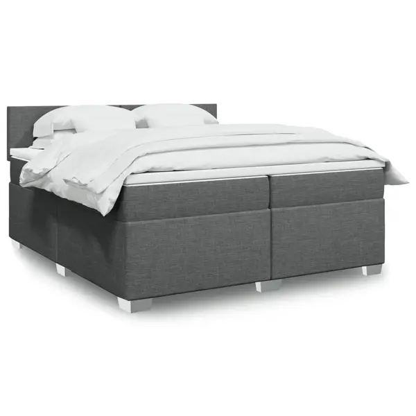 Gossi pat box spring cu saltea, gri inchis, 200x200 cm, textil