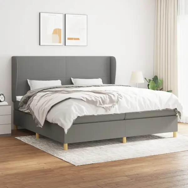 Gossi pat box spring cu saltea, gri inchis, 200x200 cm, textil